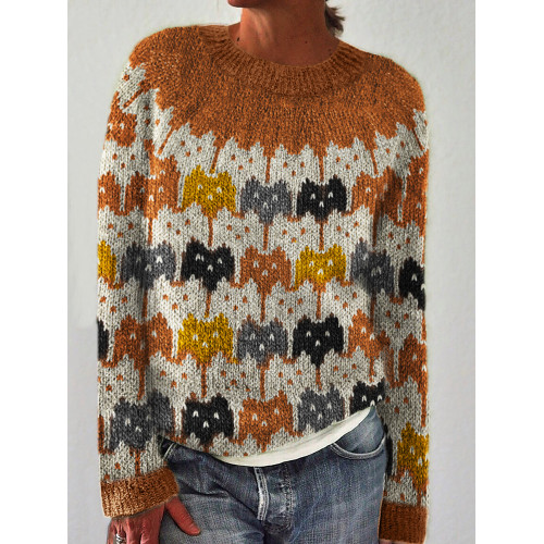 Colorful Crowded Cats Knit Art Cozy Sweater