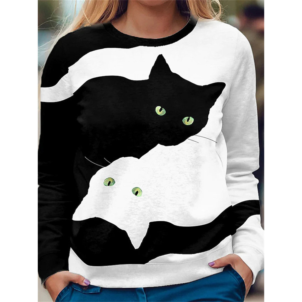 Contrast Black & White Cats Art Sweatshirt