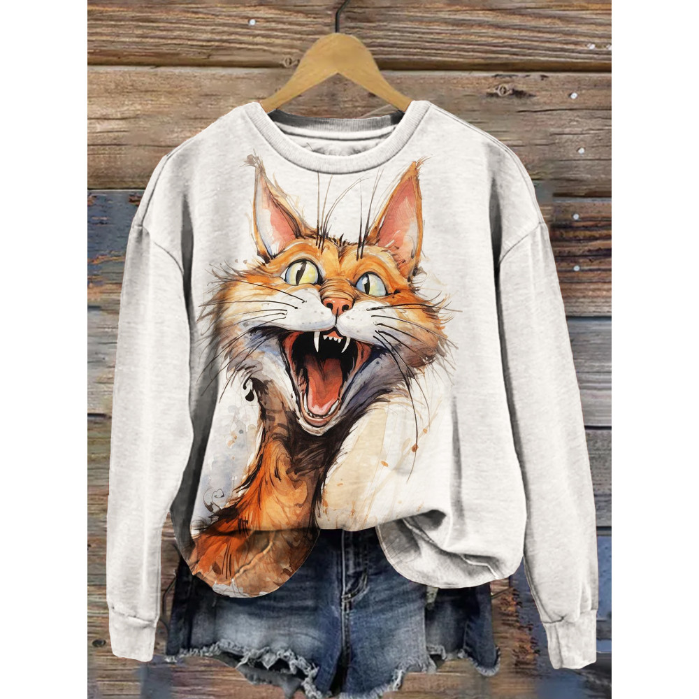 Crazy Cat Art Painting Print Comfy Sweatshirt