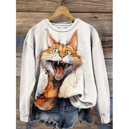 Crazy Cat Art Painting Print Comfy Sweatshirt