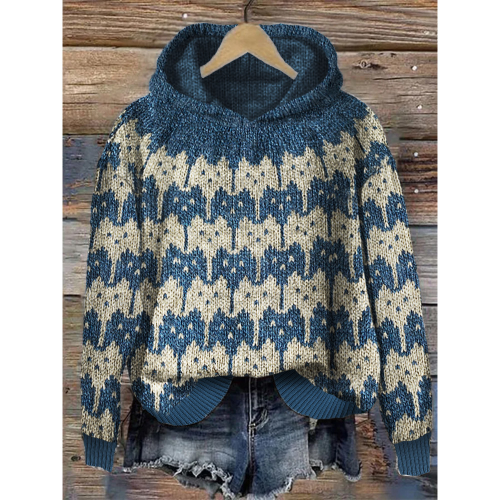 Crowded Cats Contrast Art Cozy Knit Hoodie