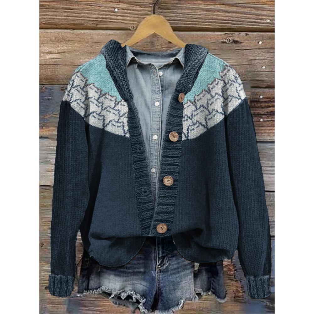 Crowded Cats Contrast Color Knit Hooded Cardigan