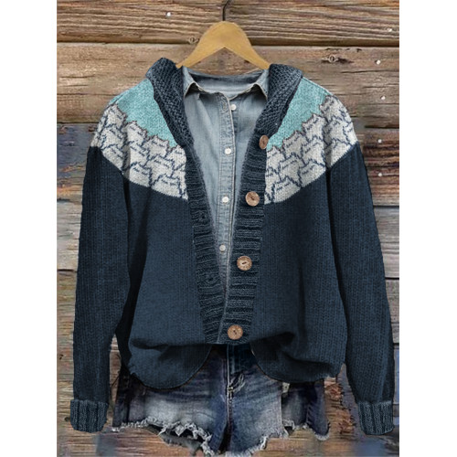 Crowded Cats Contrast Color Knit Hooded Cardigan