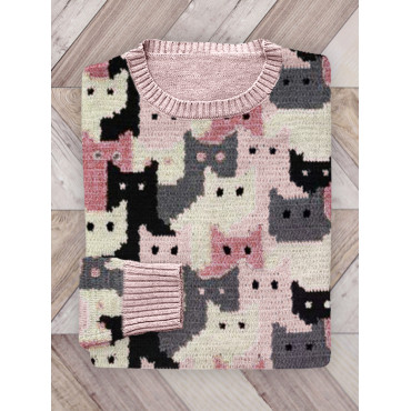 Crowded Cats Pink Knit Art Cozy Sweater