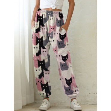 Crowded Cats Pink Knit Art Cozy Sweatpants