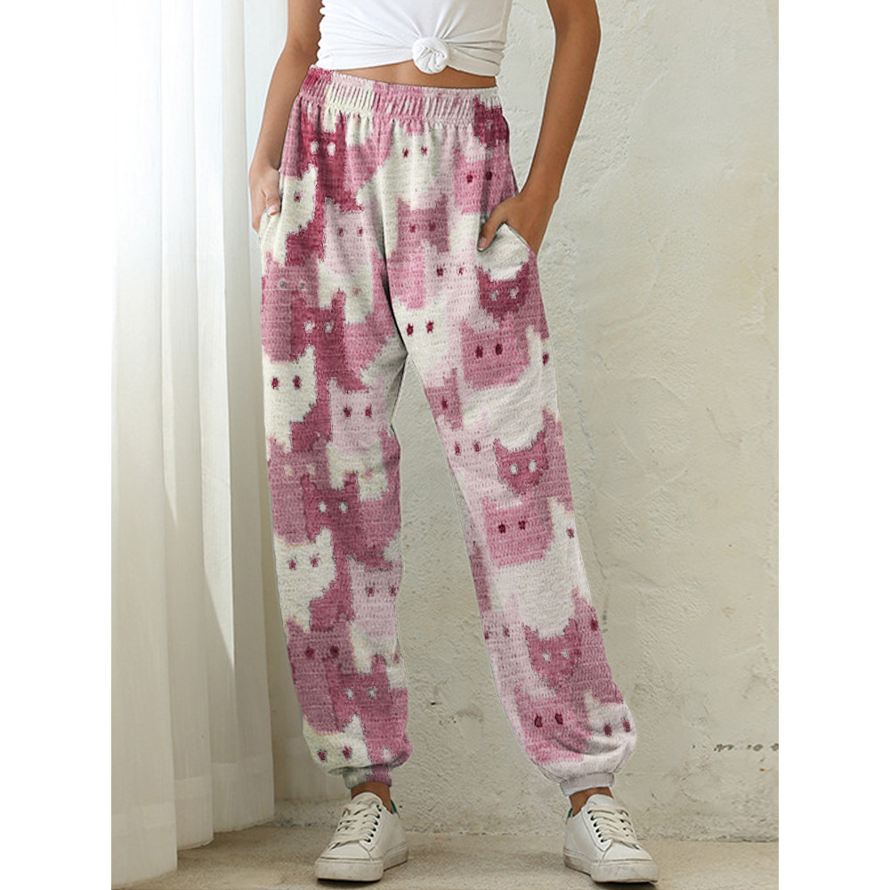 Crowded Cats Pink Knit Art Cozy Sweatpants