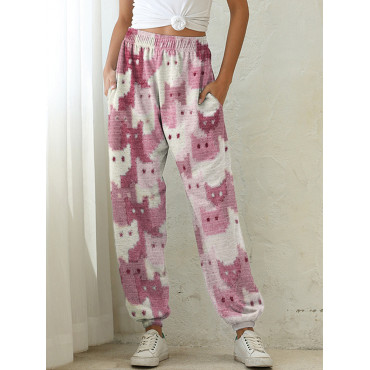 Crowded Cats Pink Knit Art Cozy Sweatpants
