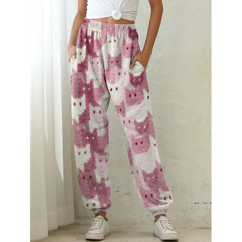 Crowded Cats Pink Knit Art Cozy Sweatpants