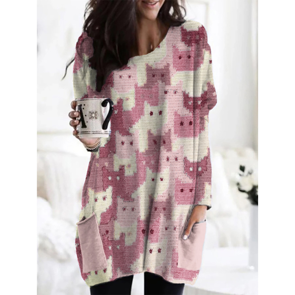 Crowded Cats Pink Knit Art Cozy Tunic