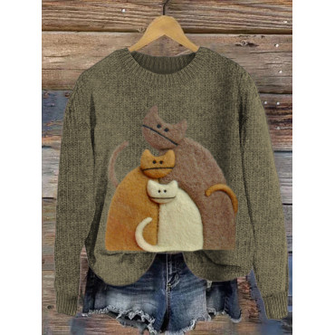 Cuddle Cat Felt Print Cozy Sweater
