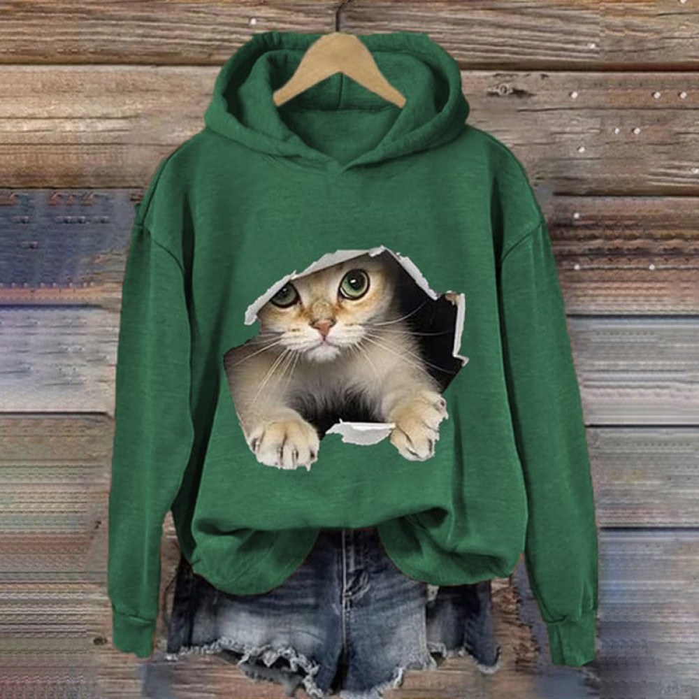 Cute 3D Cat Print Casual Hoodie