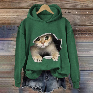 Cute 3D Cat Print Casual Hoodie