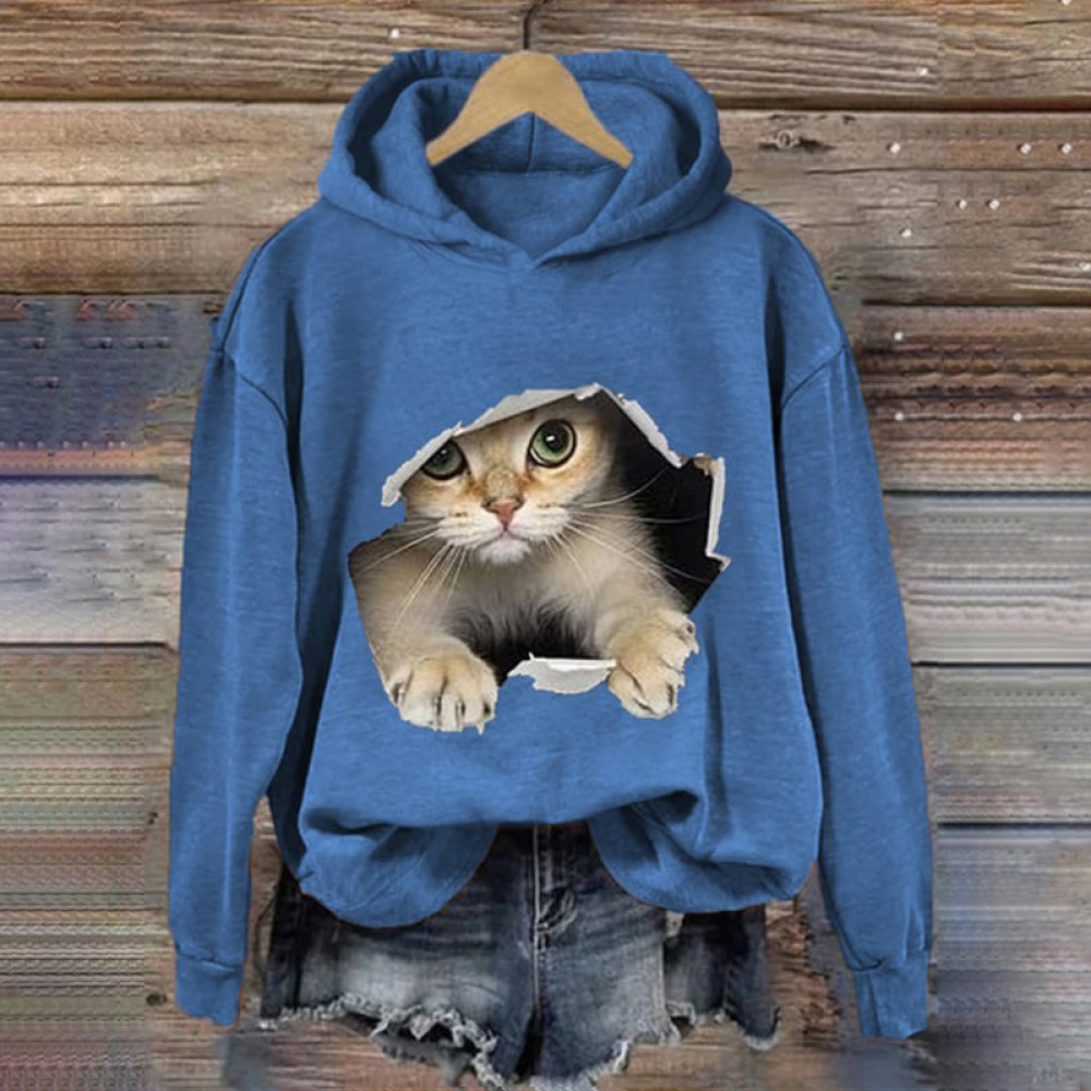 Cute 3D Cat Print Casual Hoodie