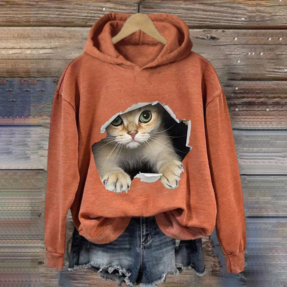 Cute 3D Cat Print Casual Hoodie