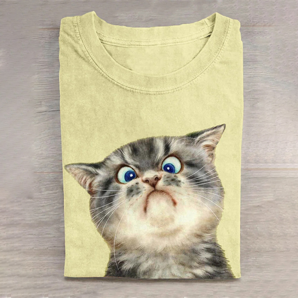 Cute Angry Cat Art Print Casual Long Sleeve T-shirt
