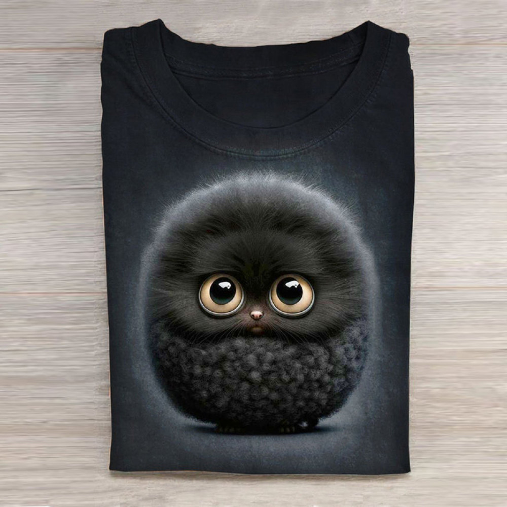 Cute Black Briquette Cat Animal Art Print Design T-Shirt