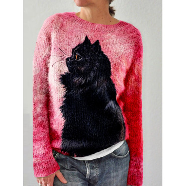 Cute Black Cat Art Crew Neck Cozy Sweater