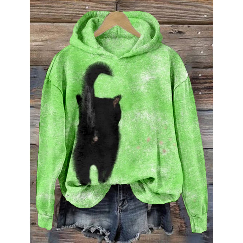 Cute Black Cat Art Pattern Print Cozy Hoodie