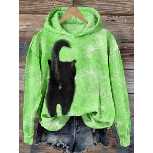 Cute Black Cat Art Pattern Print Cozy Hoodie