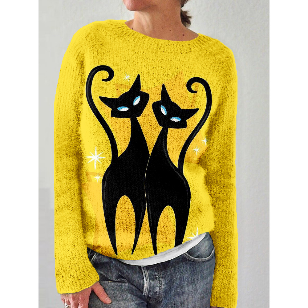 Cute Black Cats Art Vintage Comfy Sweater