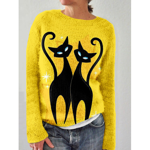Cute Black Cats Art Vintage Comfy Sweater