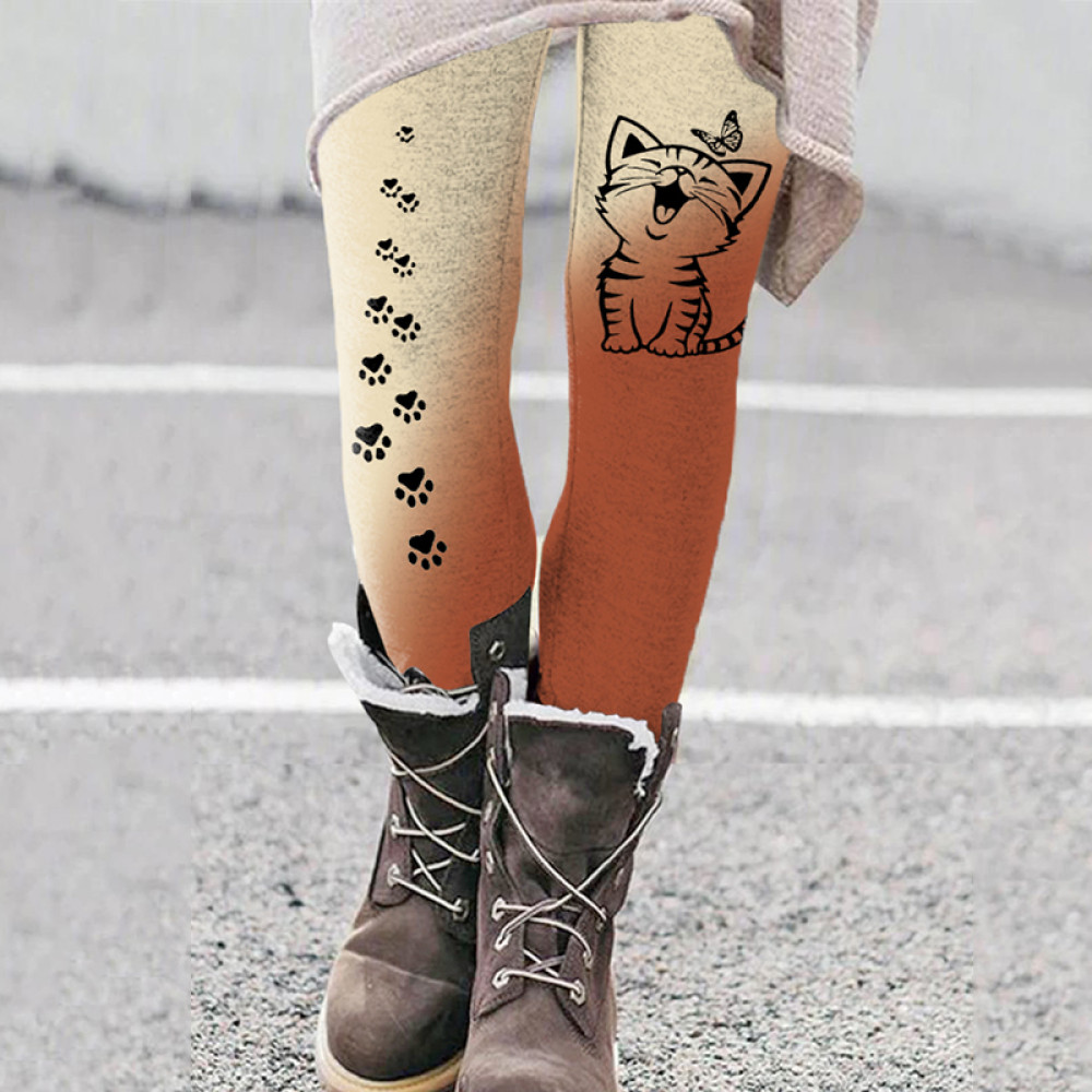 Cute Cat And Butterfly Pattern Tight Elastic Leggings