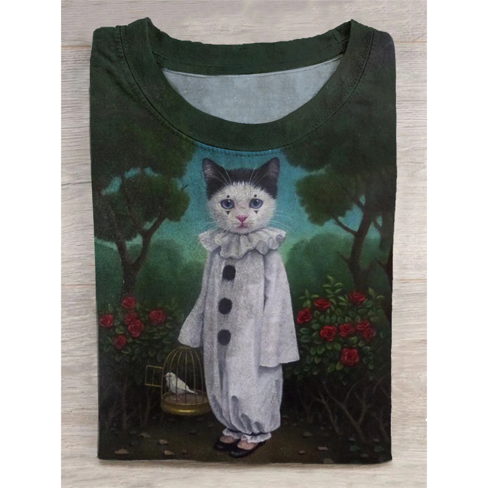 Cute Cat Art Abstract Print T-Shirt