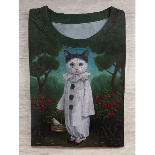 Cute Cat Art Abstract Print T-Shirt