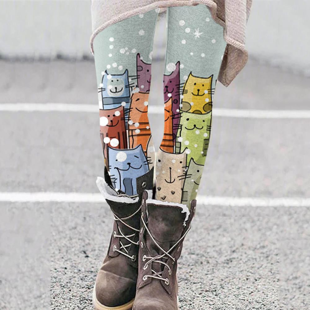 Cute Cat Art Pattern Tight Elastic Leggings
