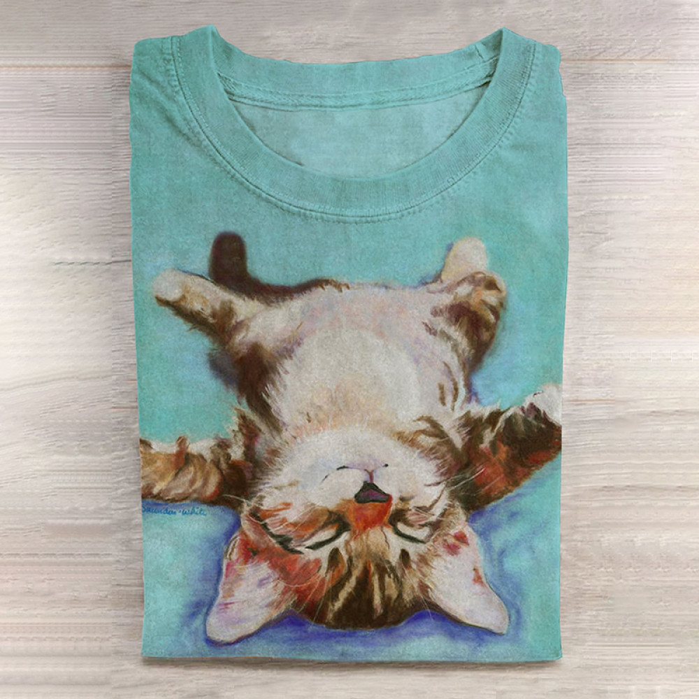 Cute Cat Art Print Casual T Shirt
