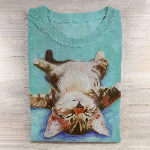 Cute Cat Art Print Casual T Shirt