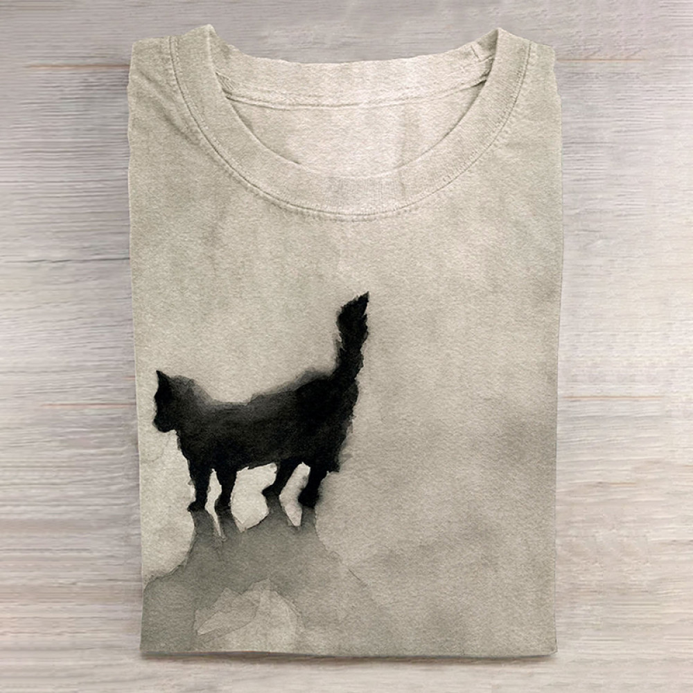 Cute Cat Art Print Casual T-shirt