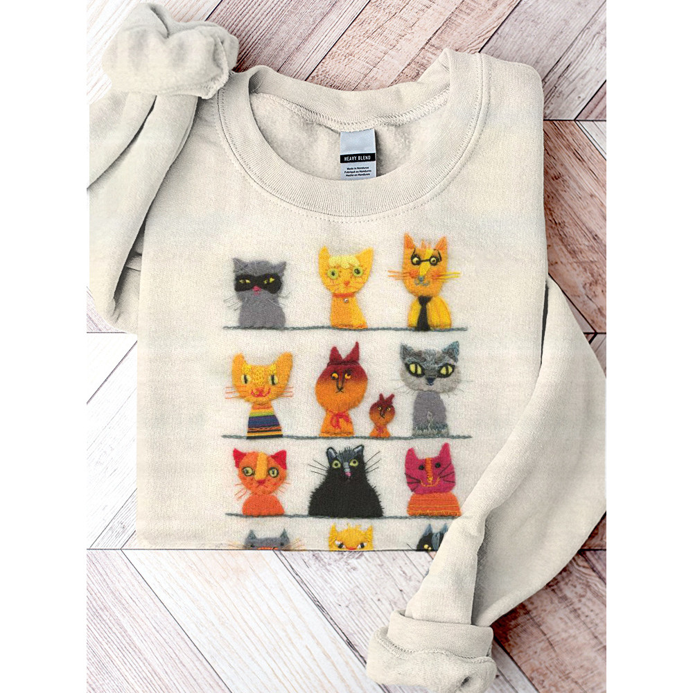 Cute Cat Art Print Cozy Casual Sweatshirt