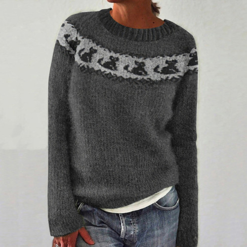 Cute Cat Art Print Knitted Comfy Sweater