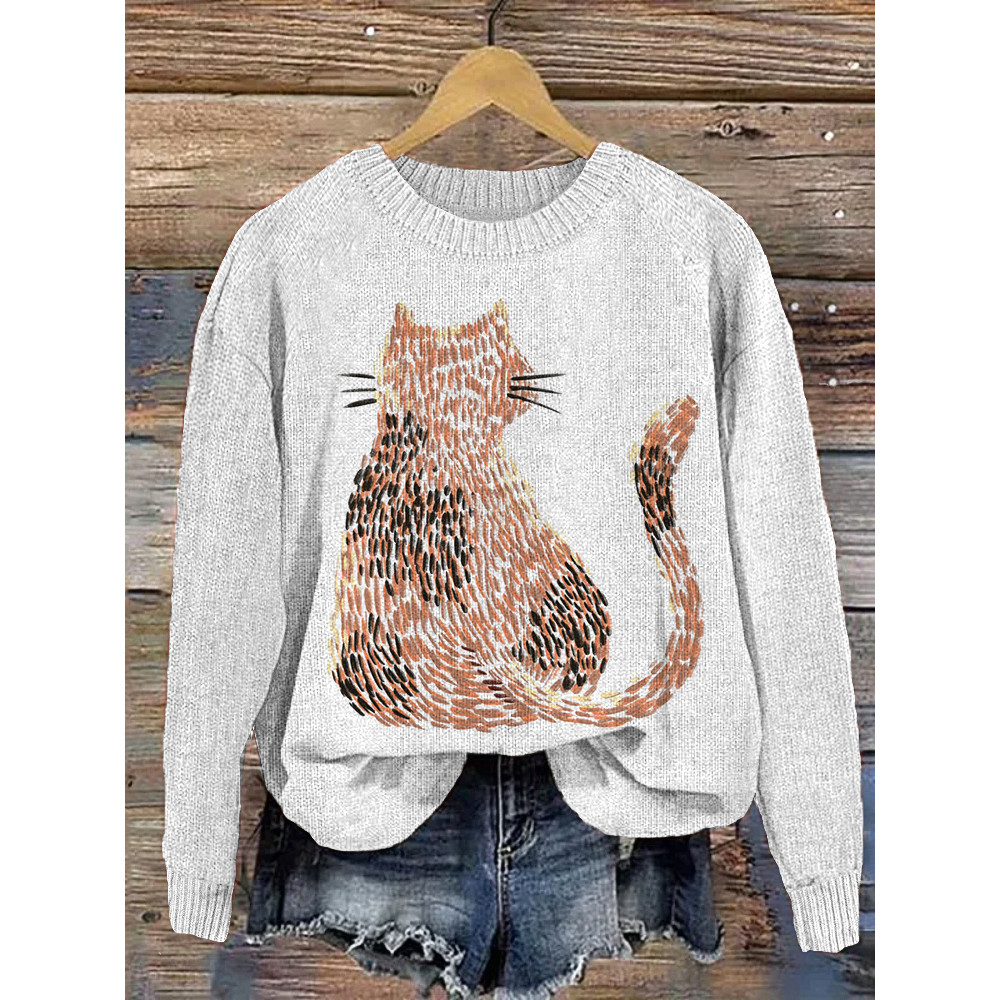 Cute Cat Casual Cozy Knit Sweater