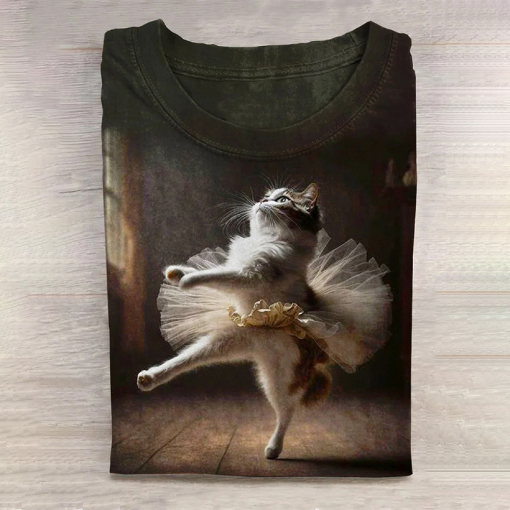 Cute Cat Dancing Art Print Casual Long Sleeve T-shirt