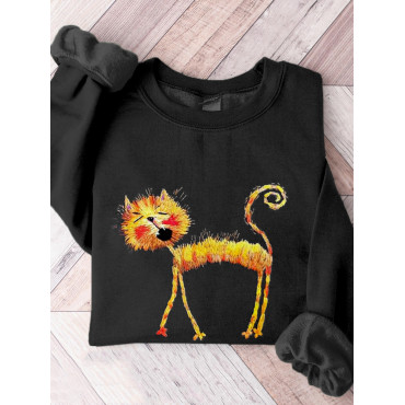 Cute Cat Embroidery Art Comfy Sweatshirt