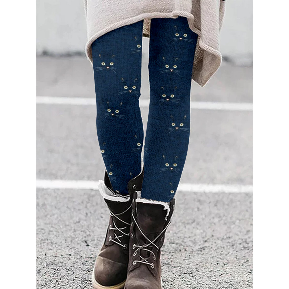 Cute Cat Face Pattern Casual Cozy Leggings