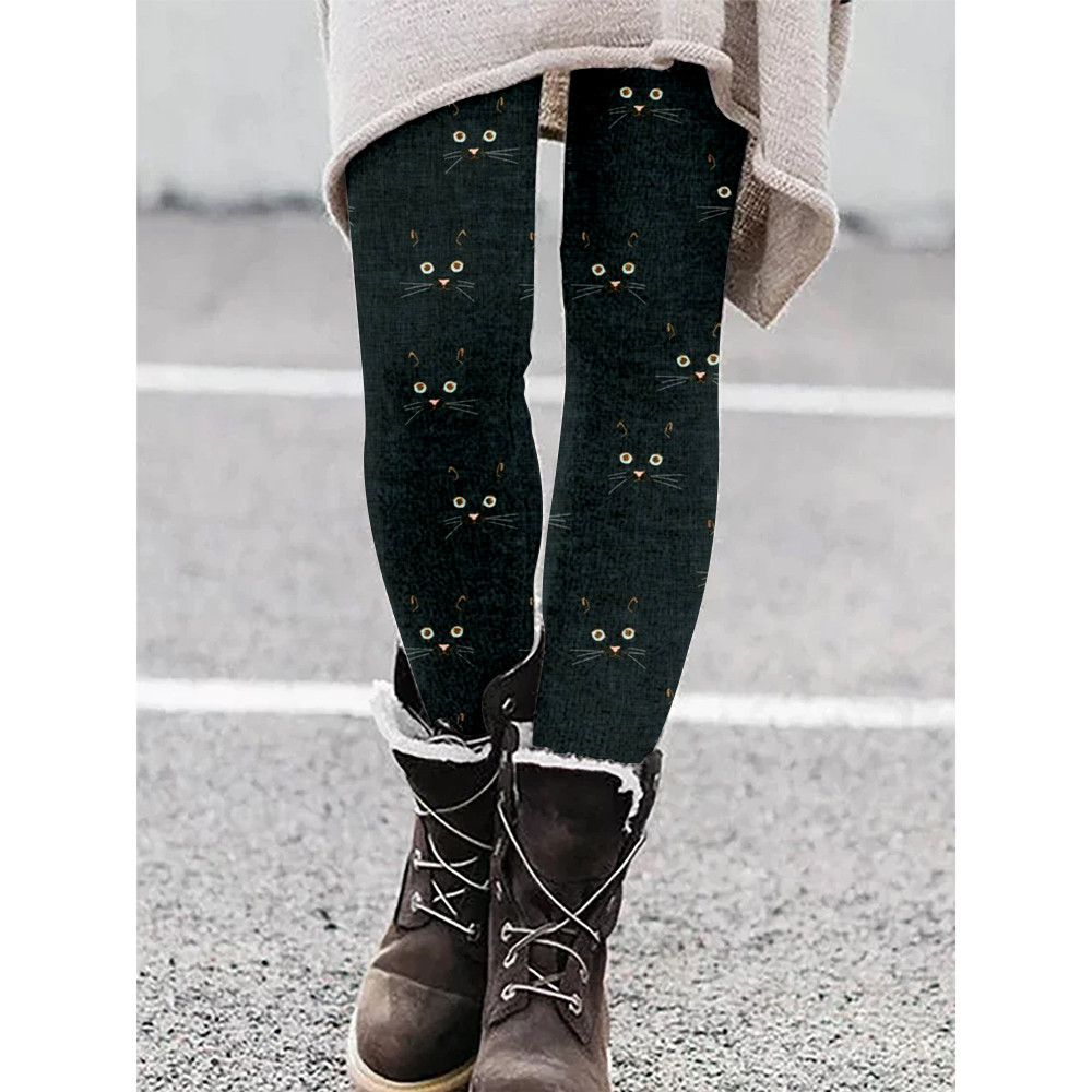 Cute Cat Face Pattern Casual Cozy Leggings