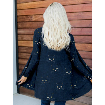 Cute Cat Face Pattern Casual Flowy Cardigan