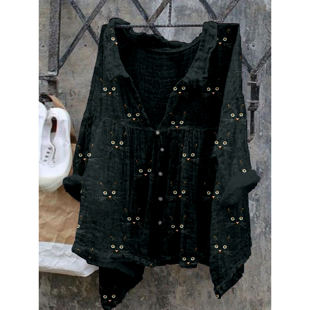 Cute Cat Face Pattern Cozy Flowy Shirt