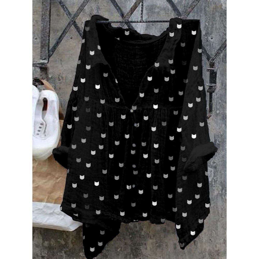 Cute Cat Face Pattern Cozy Flowy Shirt