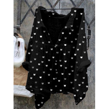 Cute Cat Face Pattern Cozy Flowy Shirt