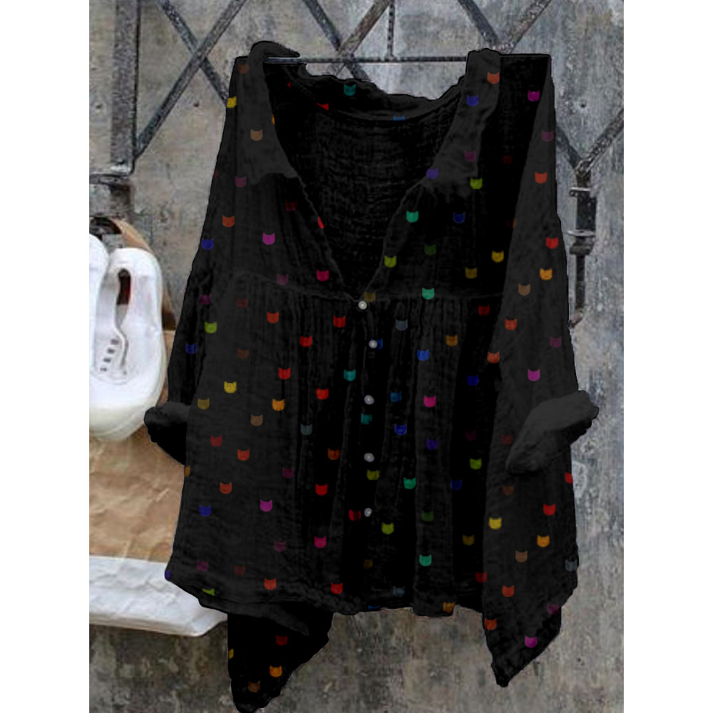 Cute Cat Face Pattern Cozy Flowy Shirt