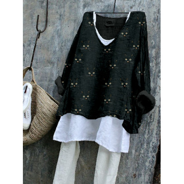 Cute Cat Face Pattern Cozy Flowy Tunic
