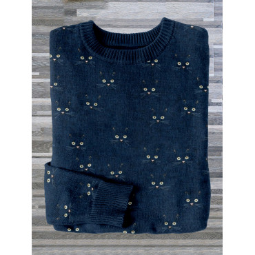 Cute Cat Face Pattern Cozy Sweater