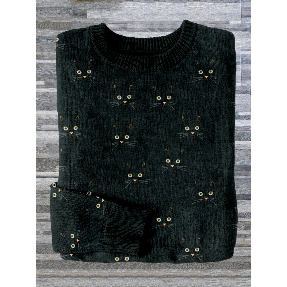 Cute Cat Face Pattern Cozy Sweater