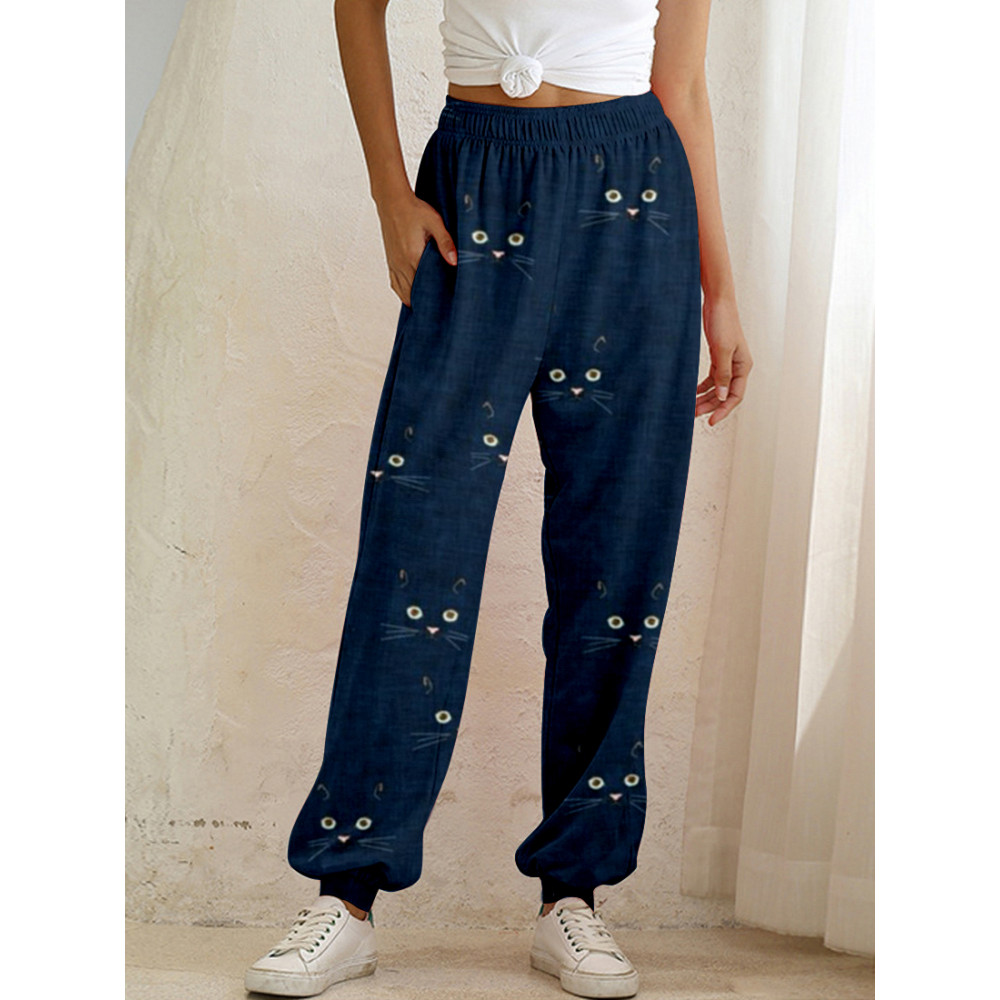 Cute Cat Face Pattern Cozy Sweatpants