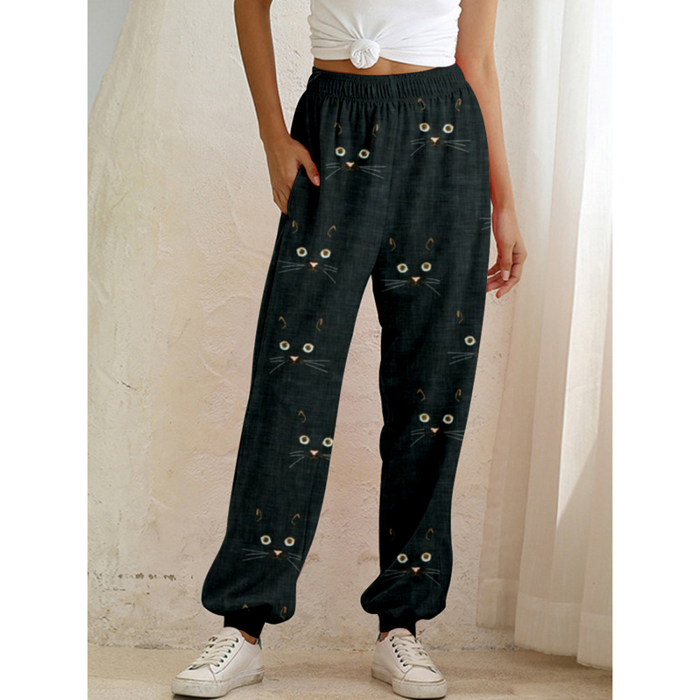 Cute Cat Face Pattern Cozy Sweatpants