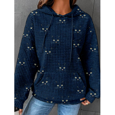 Cute Cat Face Pattern Cozy Waffle Hoodie